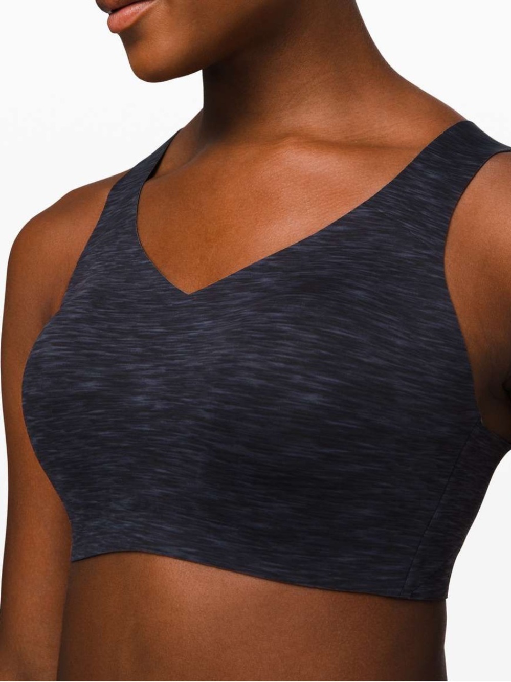 lululemon athletica V-Neck Seamless Sports Bra in Dark Heather Black
